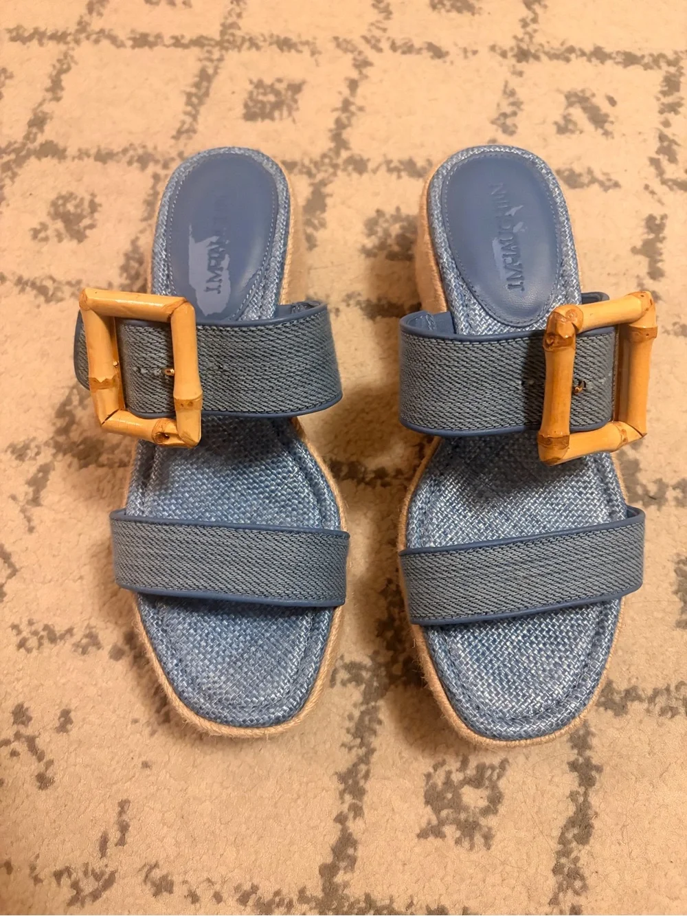 Blue knit Slide Espadrilles with Bamboo Buckle